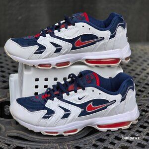 Nike Men's White and Navy Sneakers with Red Accents